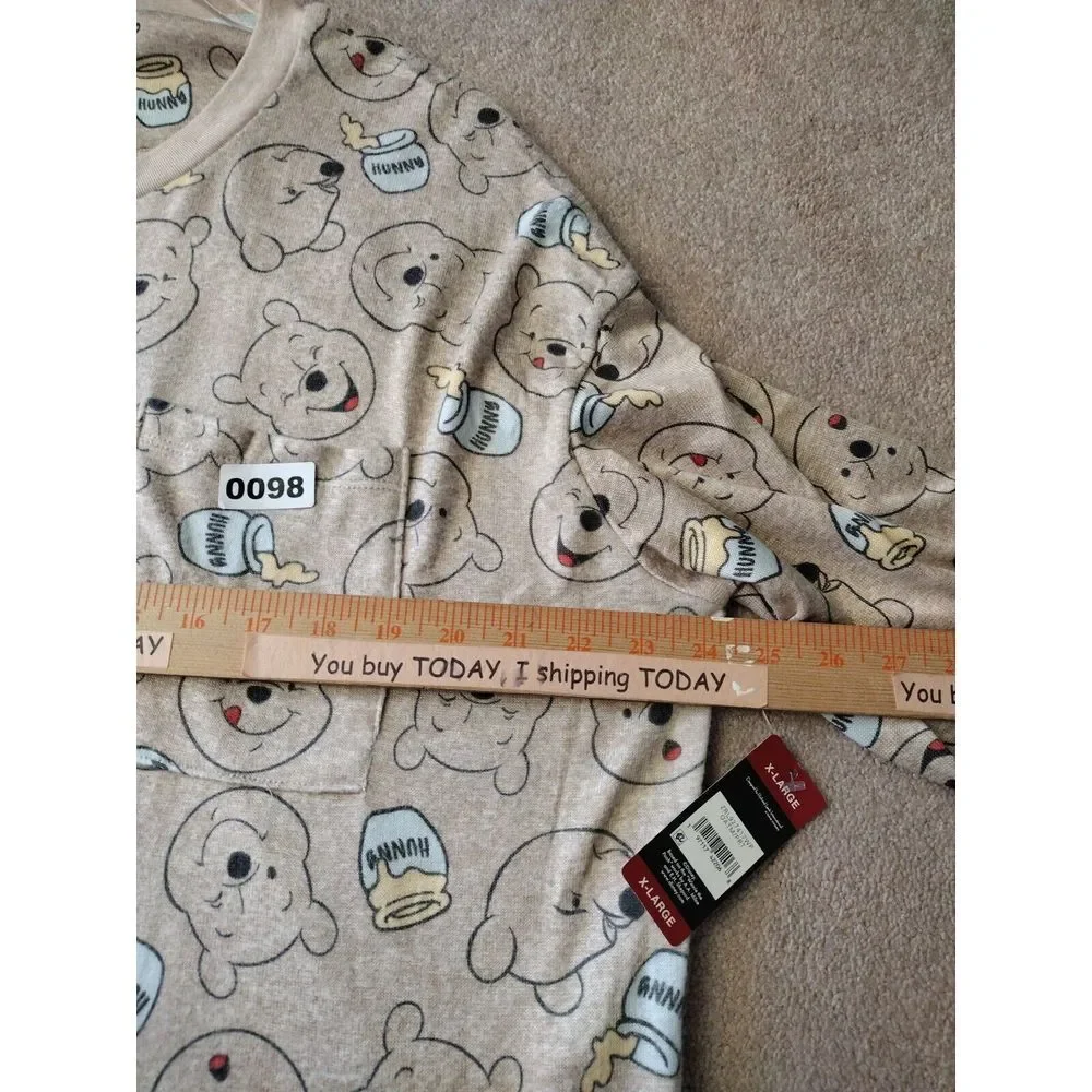 Disney Pajama Set Women XL Tan Winnie the Pooh Lightweight Long Sleeve Crew Neck - Picture 7 of 10